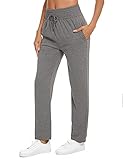 Irevial Freizeithose für Damen Baumwolle Leichte Weites Bein Hose Damen Sommer Lang Regular Fit High Waist Bequem L Dark Gray