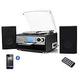 DIGITNOW! Plattenspieler mit Stereo Lautsprechern, Schallplattenspieler Kompaktanlage Stützen Bluetooth / CD / Kassettendeck / Radio / Vinyl to MP3 USB-Codierung / 33 45 78 U/Min / Fernbedienung