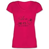 JGA Junggesellenabschied Frauen - Sie Will und er hat zu wollen - XL - Fuchsia - junggesellinnenabschied Tshirt - XO1525 - Damen T-Shirt mit V