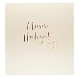 goldbuch Hochzeitsalbum Herzklopfen, Fotoalbum mit 60 weißen Seiten und Pergamin, Erinnerungsalbum mit Roségold Prägung, Album veredeltes Papier in Satinoptik, Beige, ca. 30 x 31 x 4