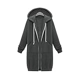 Zestion Damen Kapuzenjacke Langarm Reine Farbe Mittellang Bequem Täglicher Trend Allgleiches Freizeitjacke Mit Reißverschluss M