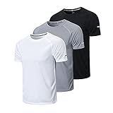 HUAKANG 3er Pack Stück Sportshirt Herren Sport T-Shirts Männer Laufshirt Kurzarm Atmungsaktiv Schnelltrocknendes T Shirt für Running Jogging Gym(Black Grey White-M)