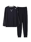 YUTCRTIP Herren Schlafanzug Langarm Baumwolle Pyjamaset Rundhals Zweiteiliger Nachtwäsce Einfärbiger Weich und Komfortabel Jersey Set Winter (Color : Black, Size : M)