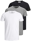 JACK & JONES 3er Pack Herren T-Shirt Basic mit Rundhals einfarbig Slim Fit in weiß schwarz blau grau (XL, 3er Pack Farb Mix 1)