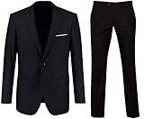 Keskin Anzug Herren Anzug Schwarz Business Slim Fit (56, Schwarz)