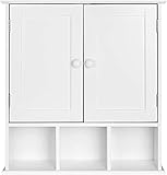 Hängeschrank Wandschrank Badschrank mit 3 Fächern mit 2 Türen Badezimmerschrank Küchenschrank fürs Badezimmer Flur Schlafzimmer Wohnzimmer Holz Weiß 58x56x13