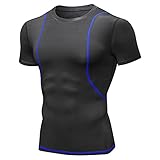 Shirt Herren Kurzarm Basic Rundhals Slim Fit Herren Sportshirt Stretch Neuheit Druck Gradient Spleißen Herren Laufshirt Wicking Schnelltrocknend Herren Muskelshirt C-Black Blue XXL