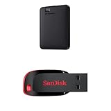 WD Elements Portable, Externe Festplatte - 2 TB - USB 3.0 - WDBU6Y0020BBK-WESN + SanDisk 32GB Cruzer Blade USB-Flash-Laufwerk