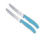 Victorinox Küchenmesser-Set 2 Stück (11cm, Extra scharfer Wellenschliff, Tafelmesser, Ergonomischer Griff, Spülmaschinengeeignet) Karibikblau, 2er Pack Karibikb