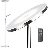 Anten Deckenfluter Klara mit Leselampe | Nickel matt | 30W dimmbare Led Stehlampe mit Fernbedienung | 3 Lichtfarbe | Helligkeit stufenlos einstellbar | helle Stehlampen für Wohnzimmer Bü