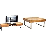 HomeTrends4you 353922 TV-Möbel / TV-Bank / Lowboard Tessa 2, 160x40cm, Höhe 40cm & 266222 Couchtisch Inga, quadratisch, Echtholz Wildeiche massiv geölt, Gestell Edelstahl, 75x75cm, Höhe 35
