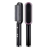 3-in-1 Electric Professional Heat Hair Straightener Curl Salon New Curler, Static Detangling Hot-Air Electric Hair Brush, for All Hair Types Makes Shiny (Black)