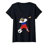 Damen Dabbing Rottweiler Russland Fußball Fans Trikot Fußball Liebhaber T-Shirt mit V