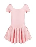 Untlet Ballettkleid Mädchen Kinder Kurarm Ballettanzug Ballett Trikot Kurzarm Body mit Chiffon Wickelrock Kinder Ballettkleidung Tanzkleid Tanzbody,Hellrosa,150
