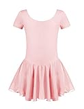 Untlet Ballettkleid Mädchen Kinder Kurarm Ballettanzug Ballett Trikot Kurzarm Body mit Chiffon Wickelrock Kinder Ballettkleidung Tanzkleid Tanzbody,Hellrosa,110