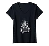 Damen nostalgische antike Schreibmaschine mit Buchstaben T-Shirt mit V