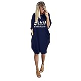 Oversize Shirt Damen Langarm Tshirt Kleid Lose Oberteile Lang mit Taschen Damen Kleid Weihnachten niedlich Bedruckt O-Ausschnitt Langarm Tasche Langer Rock Herbst Winter Casual L