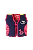 Kinder-Schwimmweste aus Neopren, Navy/Pink Hibiscus, Konfidence Jacket. Größe 6-7 Jahre: 21-26 kg, Brustumfang ca. 66