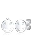 Elli Ohrringe Damen Smiley Face Emoji Stecker mit Kristalle in 925 Sterling Silb