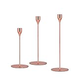 Nayoroom Kerzenständer 3er Set Rose Gold Kerzenhalter für Wohnzimmer Hochzeit Vintage Deko Eisen Kerzenleuchter Stabkerzen Metall Dekoration 24/28/34