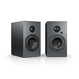 Nubert nuBox A-125 | schwarzes Regallautsprecherpaar mit Grauer Front | 2 Stück Lautsprecher mit Bluetooth aptX | kompakter Schreibtischlautsprecher für Homeoffice | Regalboxen mit 2 Wege Technik
