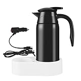 Wasserheiz Becher für Auto 800ml, Doppelwandig, Vakuumisoliert, Edelstahl, 12V/24V Zigarettenanzünder Reisewasserkocher, Elektrischer Wasserkocher für Wasser Kaffee G(Color:Weißer Sitz schwarzer Topf)