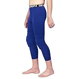 DEVOROPA Youth Boys Basketball Compression Pants with Knee Pads 3/4 Athletic Tights Quick Dry Sports Workout Leggings Royal XS