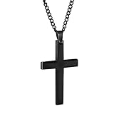 Bliqniq Edelstahl Kreuz Kette Herren Schwarz Kreuzanhänger mit Chain Kette für Männer Frauen Länge 61cm [Geschenkbox Verpackung]
