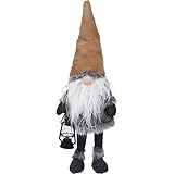 LILENO HOME Wichtel Figuren groß mit LED Laterne 60 cm und hellbraune Mütze - XXL Weihnachtswichtel stehend als Weihnachtsdeko für das perfekte Weihnachten - Weihnachtswichtel Fig