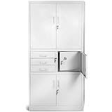 Jan Nowak Büroschrank C018S II Aktenschrank Tresor Schubladen Geheimfach Stahlblech 185 cm x 90 cm x 40 cm (H x B x T) (grau/grau)