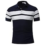 Freizeitshirt Herren Atmungsaktiv Slim Fit Knopfleiste Herren T-Shirt Sommer Gestreift Farbkontrast Kurzarm Herren Shirt Moderner Golf H