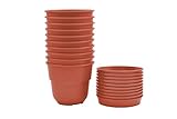 Blumentöpfe 10 Stück 14 cm Durchmesser mit Untersetzer aus Kunststoff Terrakotta runder Pflanzkübel witterungsbeständiger Übertopf große Blumentöp