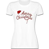 Weihnachten & Silvester Geschenke Party Deko - Merry Christmas Zuckerstange - M - Weiß - Tshirt Weihnachten Damen - L191 - Tailliertes Tshirt für Damen und Frauen T-S