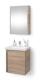 Planetmöbel Waschtischunterschrank mit Spiegelschrank 50cm Badmöbel Set für Badezimmer WC (Sonoma Eiche)