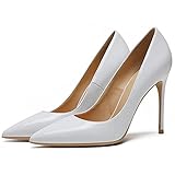 ZHENGRUI Spitzes Stiletto,damen10cm Mode Schlanker High Heel Lederfarbe Hochzeitsschuhe Bankett Party Bar Arbeit Komfortabel Sandalen,White-34