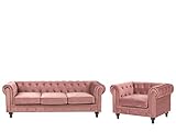 Beliani Klassisches Set Sofa Sessel Samtstoff Chesterfield Stil rosa C