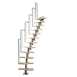DOLLE Raumspartreppe mit 12 Stufen | Geschosshöhe 240,5-292 cm | Multiplex mit Buche-Deckfurnier | Treppe mit Geländer | Bausatz | einfache Montage | Gerade bis ¼-gew