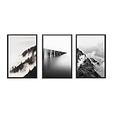 DAYINHUA Nordic Wall Art Poster und Drucke Schwarz-Weiß-Berg-Leinwand-Malerei für Wohnzimmer-Dekor （40x60cm/15.7x23.6inch） x3pcs R