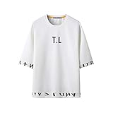 GURUNVANI Herren-T-Shirt, schmale Passform, lässig, kurzärmelig, Buchstaben-Druck, Streetwear, Weiß, M/3XL
