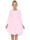 Parabler Mädchen Kleider Langarm Baumwolle Rosa T-Shirt Kleid A Linie Jerseykleid Herbst Winter Kleider 134 Festlich Prinzessin Kleid mit Unregelmäßiger Saum Rosa 130