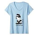 Damen Geisha Gemälde Kanji - cooles Anime Japan Nerd Design T-Shirt mit V