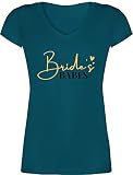 JGA Junggesellenabschied Frauen - Brides Babes Gold/schwarz - M - Türkis - Geschenk - XO1525 - Damen T-Shirt mit V