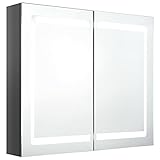 Tidyard LED Bad Spiegelschrank Badezimmerspiegel Wandspiegelschrank Badspiegel Spiegel Badschrank Badezimmerschrank Hängeschrank Wandschrank Glänzendes Grau 80x12x68