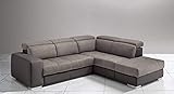 Dafne Italian Design Ecksofa, 3-Sitzer, mit Halbinsel, rechts, Kunstleder, Nubuk-Optik, Taupe (266 x 230 x 94 cm)