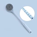 Silikon Körperbürste für Peeling,Weich Duschbürste für Cellulite,Doppelseitige Badebürste für Hautpflege und Haarpflege (Langer Stiel/Blau)