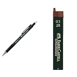 Faber-Castell 1345 99 - Druckbleistift GRIP, Minenstärke: 0,5 mm, Schaftfarbe: schwarz metallic & 120502 - Feinmine Super Polymer, 0.5 mm, Härtegrad 2B, 12 Stück