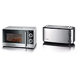 SEVERIN 2-in-1 Mikrowelle mit Grill 700 W, Grillofen mit 9 Automatikprogrammen, silber-schwarz/Edelstahl, MW 7874 & Automatik-Langschlitztoaster, Toaster mit Brötchenaufsatz, schwarz, AT 2509