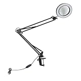 MaxAwe LED Lupenleuchte mit Klemme, Arbeitsplatzlampe Vergrößerungslampe 5 Dioptrien mit Klemme, 360° verstellbare Schwenkarm, 10 Gänge Dimmbar, 3 Farbmodi, 105mm Glaslinse für Tischhandwerk Werkbank