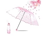 Transparent Regenschirm Grosser Durchsichtiger Regenschirm Blumen Kreativer Reiseschirm für Kinder Damen Frauen Leicht Durchsichtig Windfest Durchmesser 96