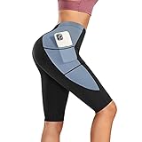 Rolewpy Damen Yogahose für Bauchkontrolle Hohe Taille Workout Laufen Capri Leggings mit Seitentasche, blau, M
